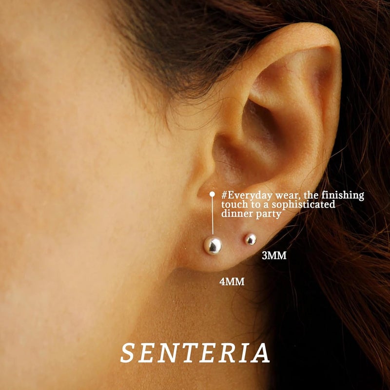 Senteria أقراط لؤلؤ من الفضة الإسترلينية 925 مجموعة أقراط صغيرة خفيفة الوزن لامعة للنساء 6 أزواج 3-10 مم - Image 2